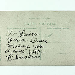 Back of hand-written postcard.