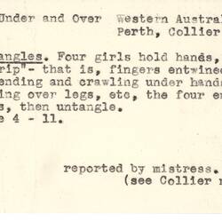 Document - Unidentified Teacher, to Dorothy Howard, Game Description of 'Twisting Under & Over', 1955