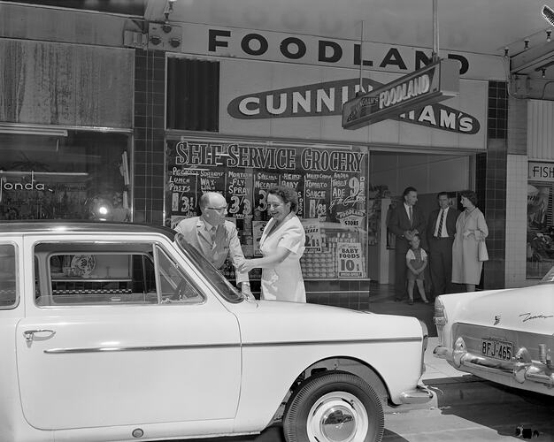 Group Standing in Front of a Grocery Store, Glenhuntly, Victoria, 08 Feb 1960