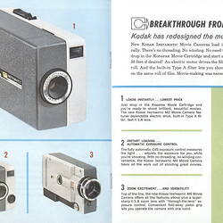 Opened brochure with colour images of camera.