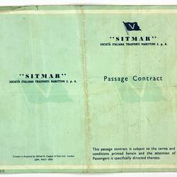 Passage Ticket - Sitmar Line, T.V. Fair Sky, Harry Forbes, Southampton to Melbourne, 8 Jul 1961