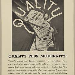 Leaflet - Kodak Australasia Pty Ltd, 'Quality Plus Modernity!', 1930s