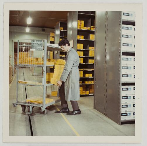 Worker Loading Trolley, Distribution Centre, Kodak Factory, Coburg, circa 1960s