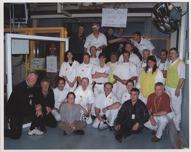 Photograph - Kodak Australasia Pty Ltd, Staff With Last Roll of Paper Coated at Factory, Coburg, 23 Nov 2004