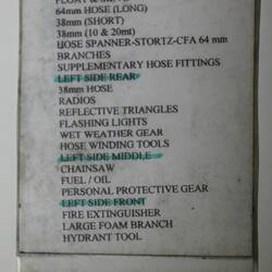 Tanker Checklist, Used by CFA Volunteer, Flowerdale, circa 2009