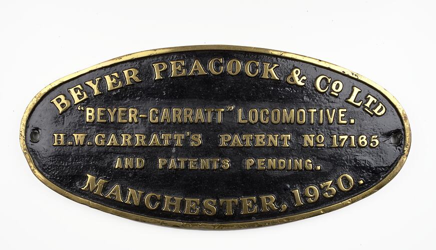 Locomotive Builders Plate - Beyer Peacock & Co. Ltd., Manchester, England, 1930