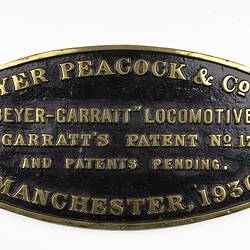Locomotive Builders Plate - Beyer Peacock & Co. Ltd., Manchester, England, 1930