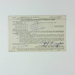 Receipt - Electoral Enrolment, Barbara Woods, Fairfield, 28 Apr 1958