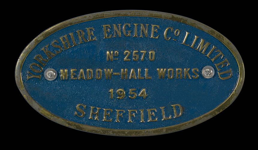 Locomotive Builders Plate - Yorkshire Engine Co., 1954