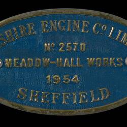 Locomotive Builders Plate - Yorkshire Engine Co. Ltd., Sheffield, 1954