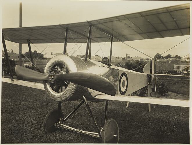 Basil Watson Seated in his Completed Biplane Outside the Family Home, Elsternwick, Victoria, 1916