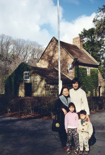Lin Jong and his Family at Captain Cook's Cottage, Fitzroy Gardens, Melbourne, 1997