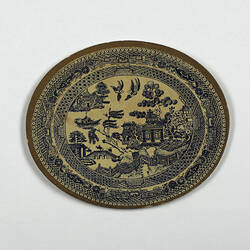 Oval patterned paper plate.