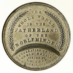 Medal - Coles Book Arcade Federation of the World, c. 1885 AD