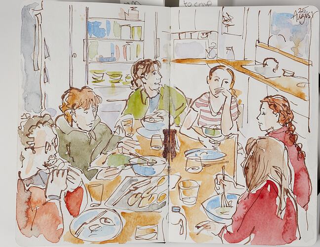 Sketch Of McGrath Family Dining At Home, During COVID-19, Barwon Heads, 25 Aug 2020