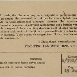 Cards - Payment Receipt, Dutch Relocation Foundation, The Netherlands To Theodorus Perdon, 15 Jun 1951