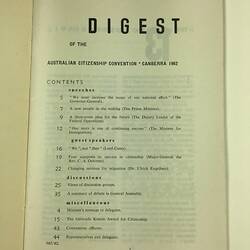 HT 56087, Booklet - 'Digest. Australian Citizenship Convention', Department of Immigration, Canberra 1962 (MIGRATION), Document, Registered