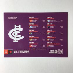 Fixture Card - AFL Women's (AFLW) Competition Carlton Team Matches, Princes Park, Carlton, 2 Sep 2023