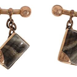 Cufflinks - K.J. McLean, Grey Agate & Rose Gold, Melbourne, Victoria, circa 1900