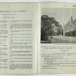 Printed double page of booklet,  in black and white with black and white photographs and illustrations.