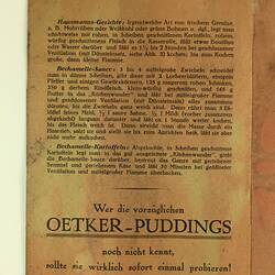 Printed page. Paper is discoloured and text in German in black ink.