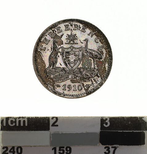 Coin - Threepence, Australia, 1910, photographed by Museums Victoria