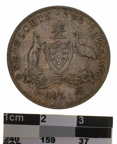 Coin - Florin (2 Shillings), Australia, 1921, photographed by Museums Victoria