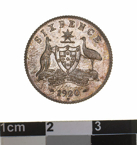 Specimen Coin - Sixpence, Australia, 1920, photographed by Museums Victoria