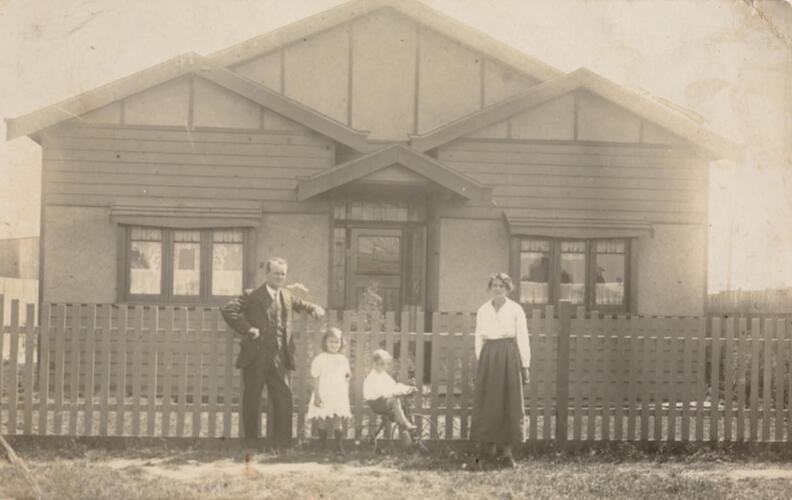 Digital Photograph - Family Standing Outside Rented House, Preston East, circa 1918