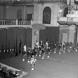 Digital Photograph - Bagpipe Band Performing at Celebrations for Coronation of Queen Elizabeth II, Royal Exhibition Building, Carlton, 1953