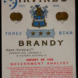 Wine Label - Great Western Winery, Brandy, 'Three Star', 1905-1918