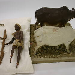 Indian Figure - Two Bulls Ploughing, Krishnanagar, Clay, circa 1880