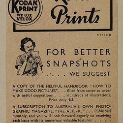 Leaflet - Kodak Australasia Pty Ltd, 'Your Kodak Prints', George St, Sydney, circa 1930s