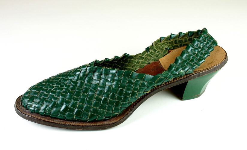 Shoe - Green Leather Basketweave, 1930s-1940s