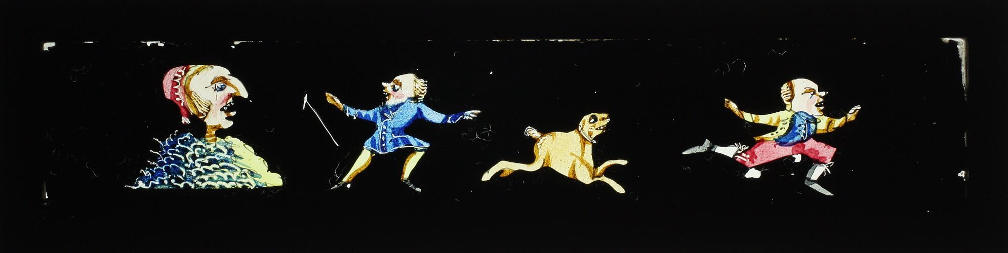 Lantern Slide - Three Figures and One Dog, 1820-1860
