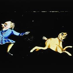 Lantern Slide - Panorama Type, Three Figures & One Dog, 1820-1860