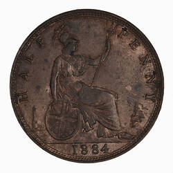 Coin - Halfpenny, Queen Victoria, Great Britain, 1884 (Reverse)