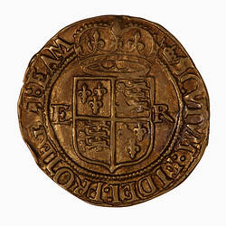 Coin, round, Within a bead circle a plain square top shield quartered with arms of France and England.