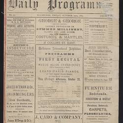 Programme - The Exhibition Visitors' Daily Programme, Melbourne International Exhibition 1880