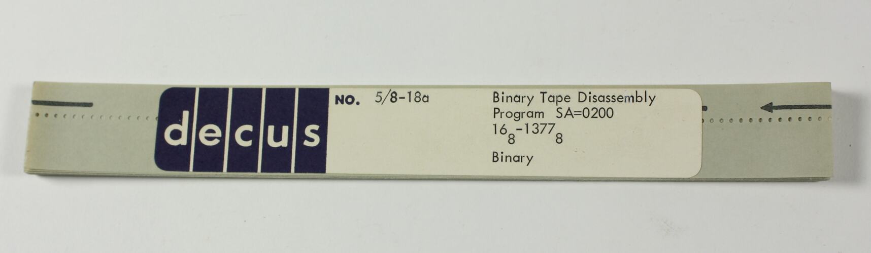 Paper Tape - DECUS, '5/8-18a Binary Tape Disassembly Program'