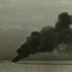 Photograph - A Bombed Japanese Schooner on Fire, Coral Sea, Solomon Islands, World War II, May 1942