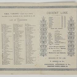 Passenger List - RMS Orient, Sydney, Melbourne & Adelaide to London, Mar 1891