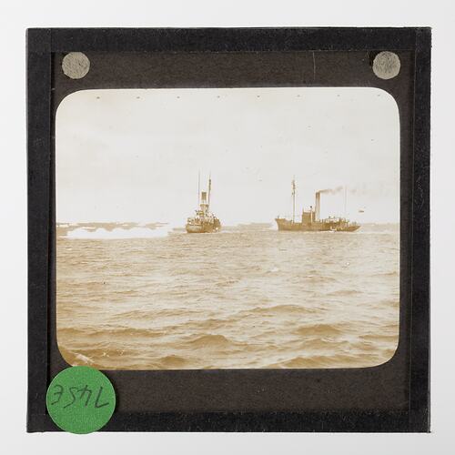 Lantern Slide - Two Different Types of Whale Chasers, BANZARE Voyage 2, Antarctica,1930-1931