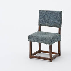 Wooden chair with blue seat and back