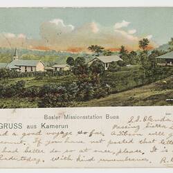 Postcard - Basler Missionsstation Buea, Gruss aus Kamerun, To J. B. Scott, S. S. Glenda, 10 Mar 1904