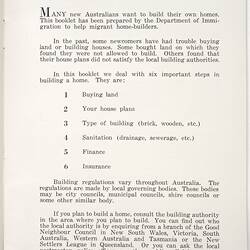 Booklet - 'Building a Home', Department of Immigration, 1959