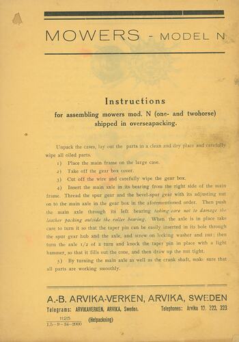First page of instruction pamphlet