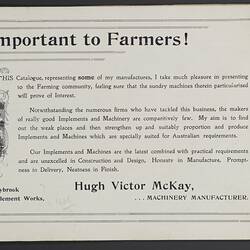 Catalogue - 'H.V. McKay's Braybrook Implement Works', circa 1905