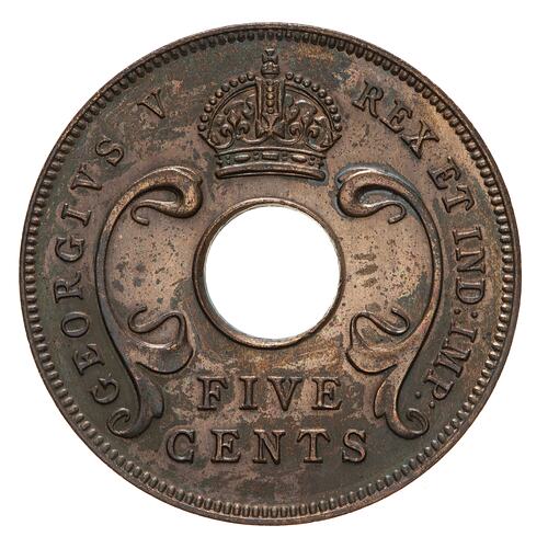 Specimen Coin - 5 Cents, British East Africa, 1921