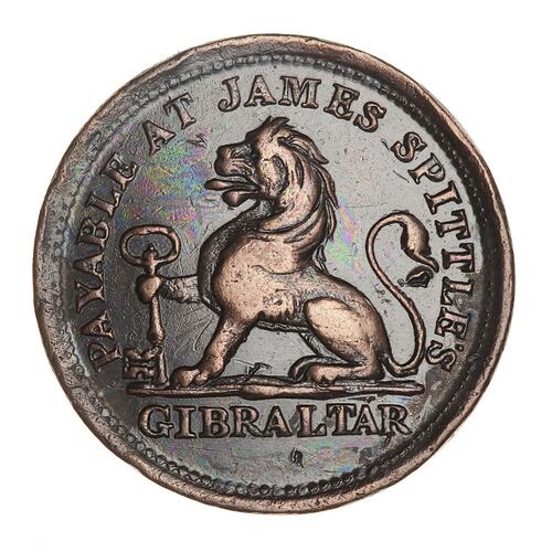 Token - 1 Quarto, James Spittles, Gibraltar, 1820